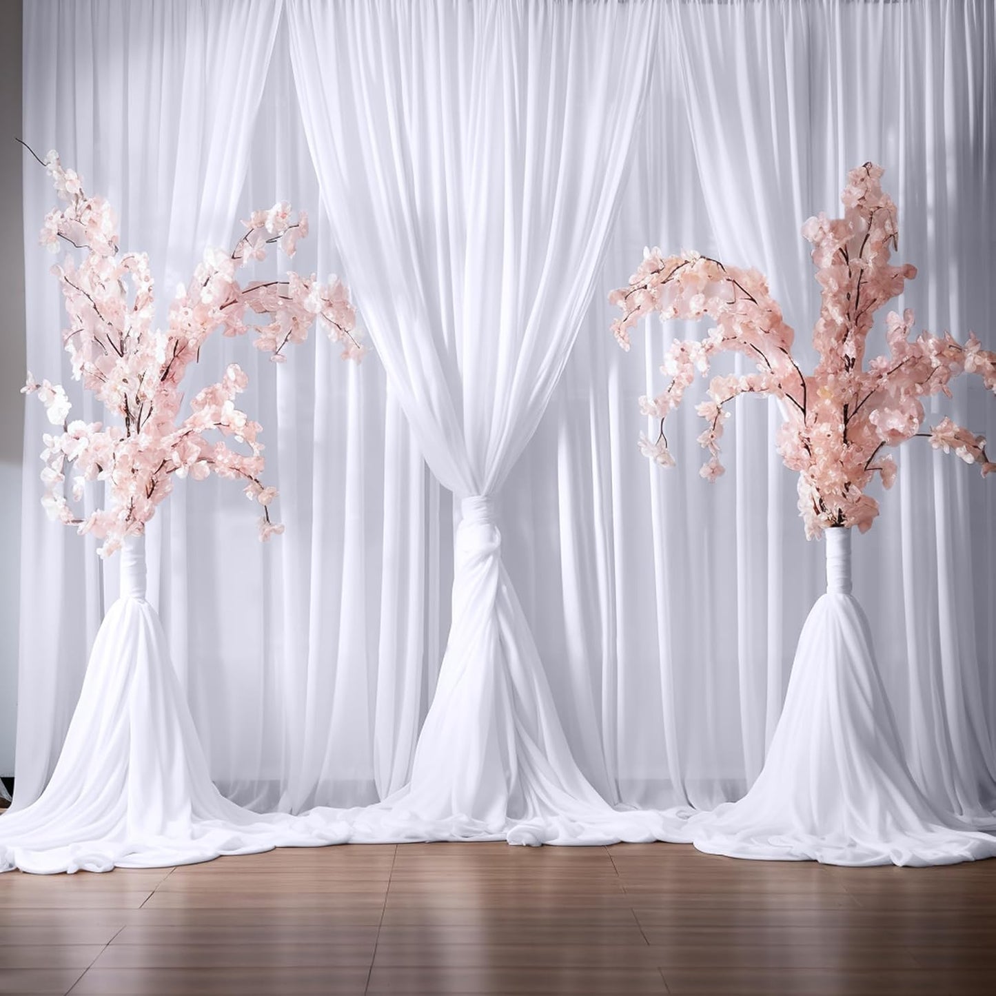 20ft×10ft Wrinkle Free White Backdrop Curtains for Parties, Thick Polyester Drapes for Backdrop, 2 Panels 5×10ft Cloth Photo Backdrop Curtain for Wedding Party Baby Shower Photography Background