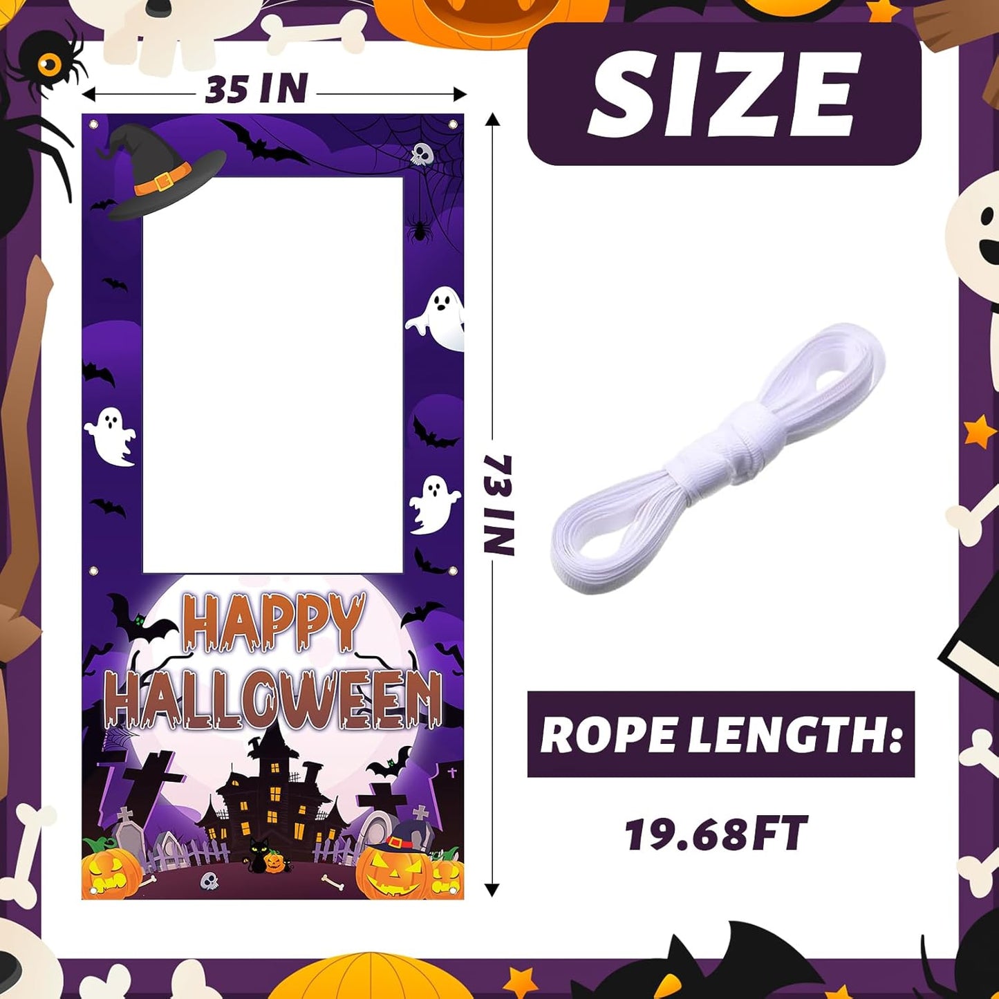 Halloween Photo Booth Props Frame Party Decorations 35 x 73Inch Halloween Picture Backdrop for Birthday Party Supplies Indoor Outdoor Decor (Purple)
