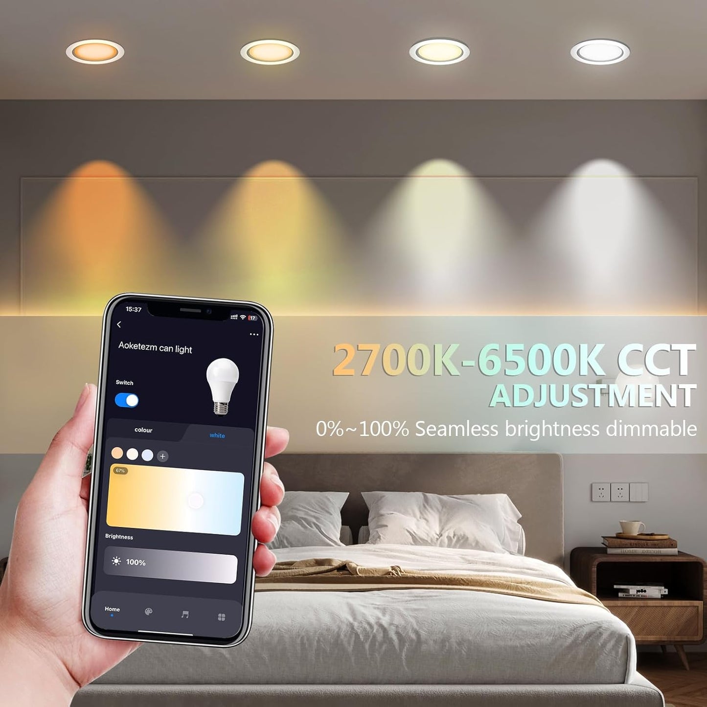 6 inch Smart LED Can Lights with Remote, RGB Color Changing Bluetooth Baffle Trim Downlight, 13W 1050LM LED Recessed Lighting, Compatible with Alexa, Google Home and Siri, 4 Pack