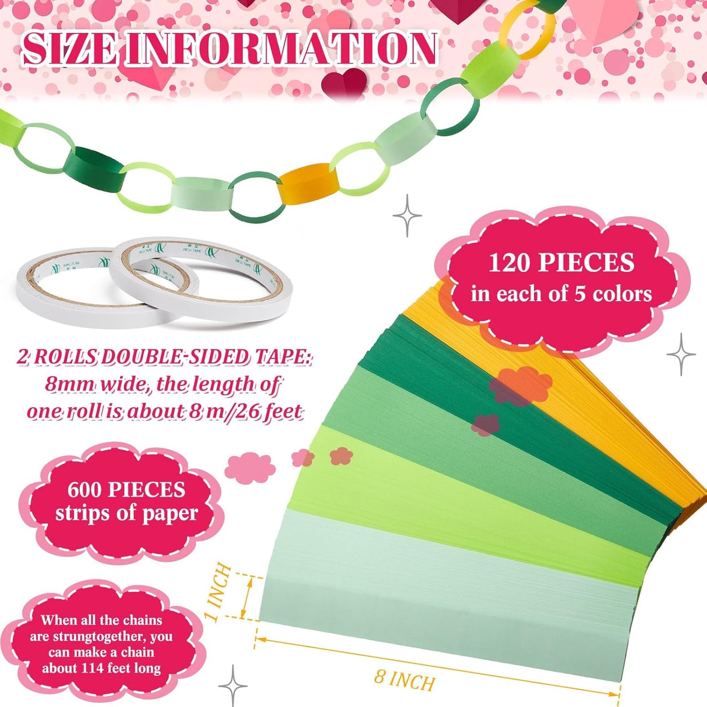 Lincia 600 Sheet Halloween Paper Chain Garland, Construction DIY Crafts Chain Strip for Fall Thanksgiving Party Decor, 1x8 Inch with Double Sided Tape (Irish Day)