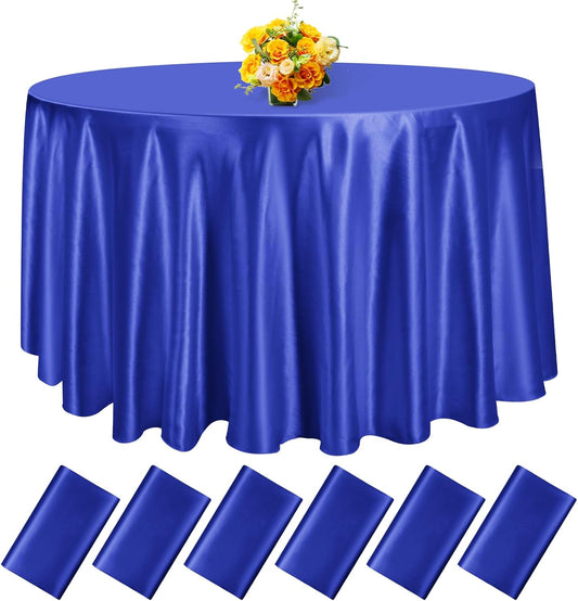 fani 6 Pack 120 Inch Royal Blue Satin Tablecloth - Silky Round Tablecloth Overlay Smooth Fabric Table Cover, Bright Table Decoration for Wedding Party Banquet Events Restaurant Kitchen Dining