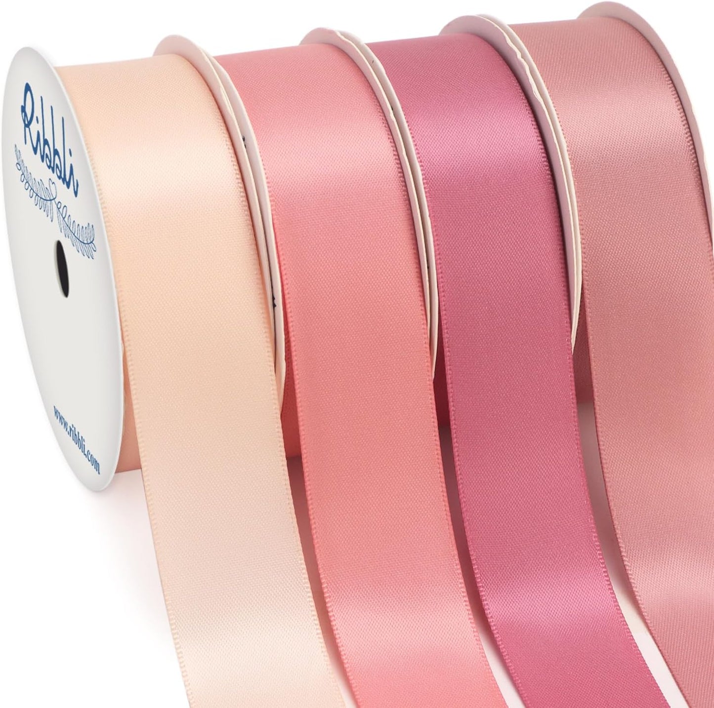 Ribbli Dusty Rose Satin Ribbon 1 Inch x 4 Rolls Total 40 Yards- Pink/Rose Gold/Rosy Mauve/Mauve Ribbon for Gift Wrapping Craft Wedding Decoration