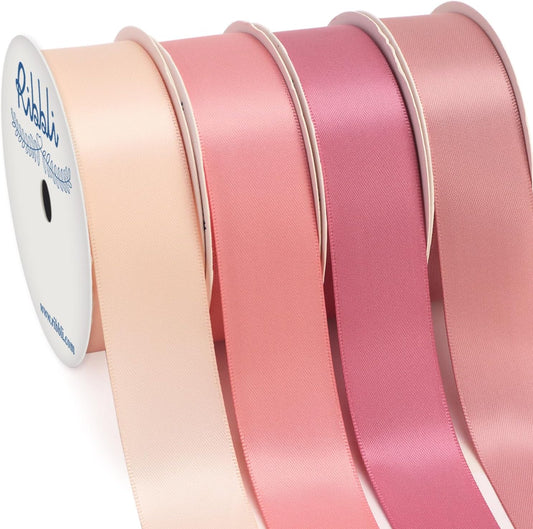 Ribbli Dusty Rose Satin Ribbon 1 Inch x 4 Rolls Total 40 Yards- Pink/Rose Gold/Rosy Mauve/Mauve Ribbon for Gift Wrapping Craft Wedding Decoration