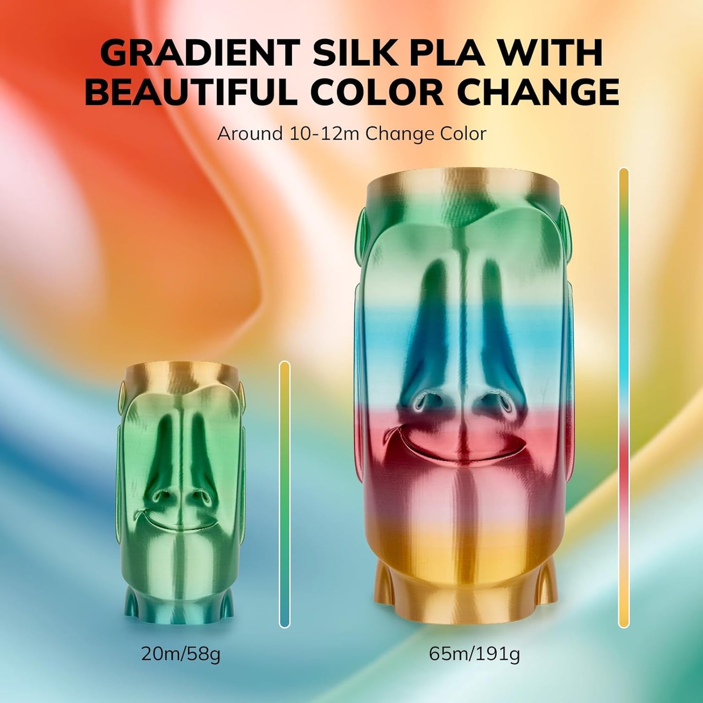 AMOLEN Silk PLA 3D Printer Filament, Shiny Multicolor Fusion Rainbow PLA Filament 1.75mm, Gradient Color Change PLA 3D Printing Filament for Most FDM 3D Printer, Green Blue Red Yellow, 1kg (2.2lbs)