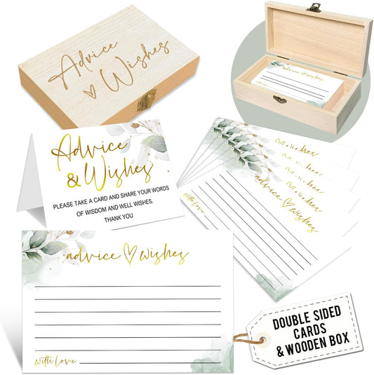 Watercolor Advice and Wishes Cards with Box - 50 Pcs Eucalyptus Advice Cards for Wedding, Bridal Shower, Baby Shower, Well Wishes Box for Graduation, Christmas, Birthday Party Decorations -A05