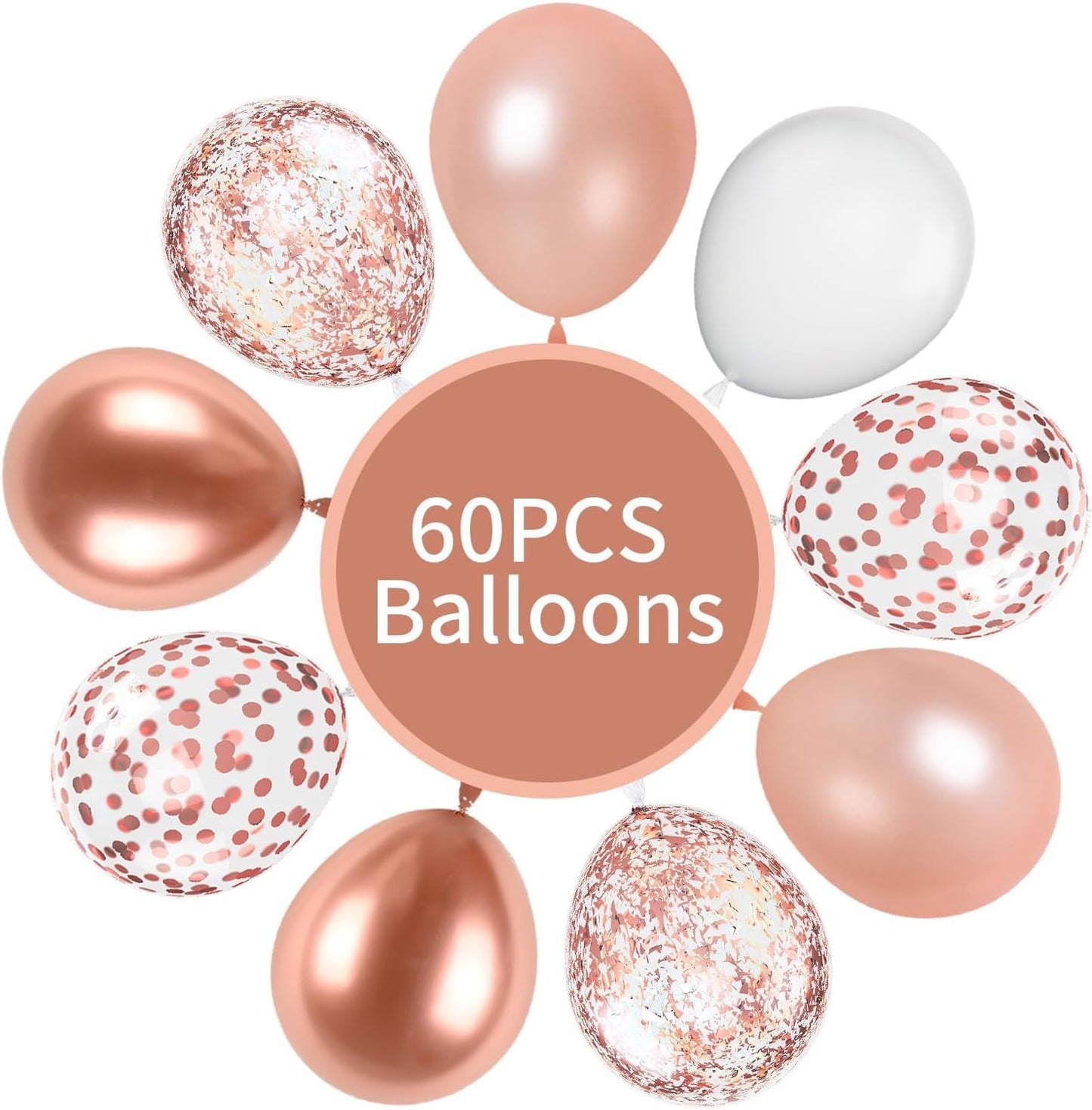 FunHot Rose Gold and White Balloons, 60Pcs Pearl Rose Gold Balloons, 12 Inch Metallic Rose Gold Confetti Balloons Helium Rose Gold Latex Balloons for Baby Shower Wedding Birthday Party Decorations