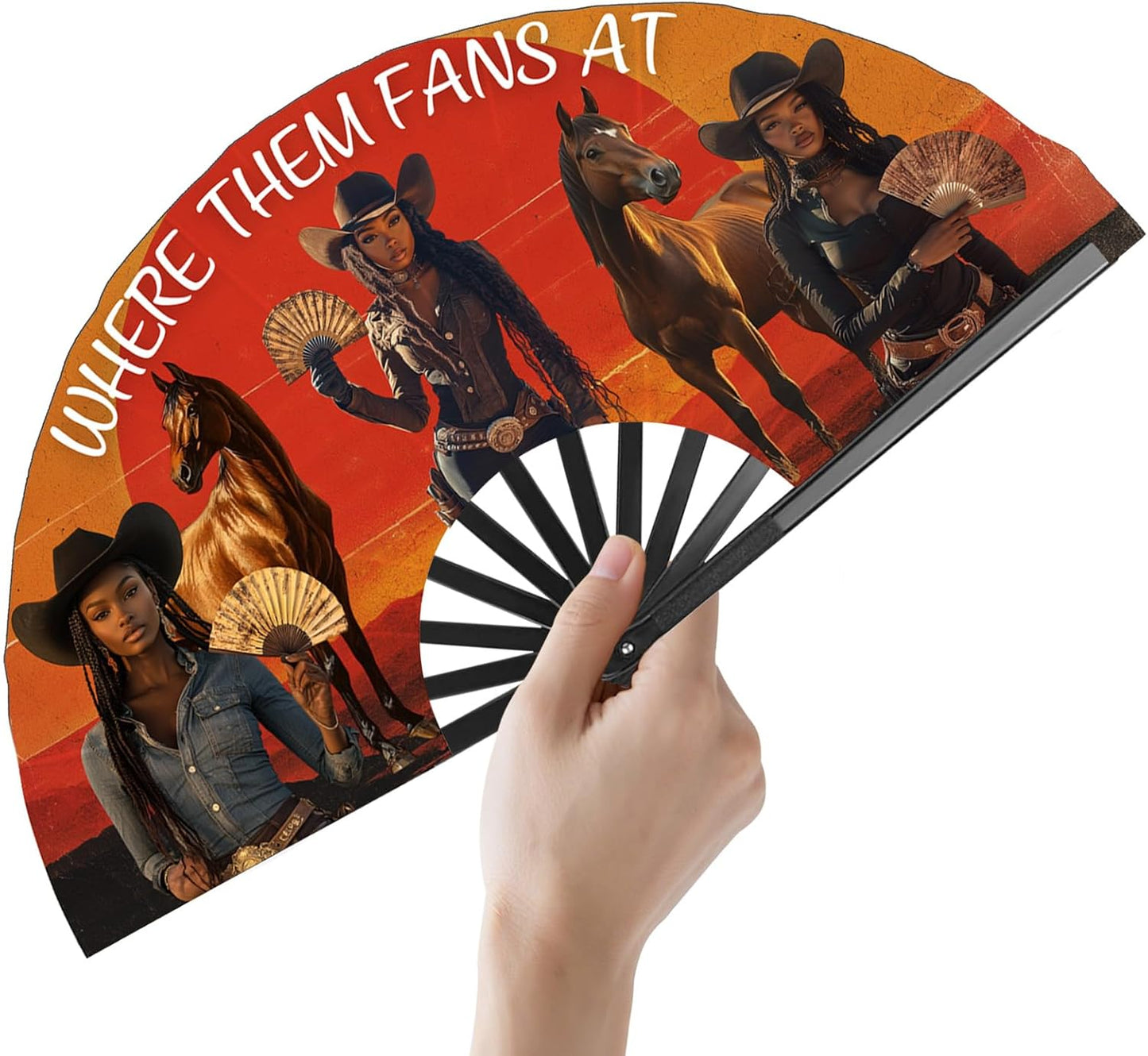 Where Them Fans at Folding Fans for Line Dancing, Boots On The Ground, Line Dance Popping Fan, Western Clack Fan for Dance, Party, Decoration, 13In