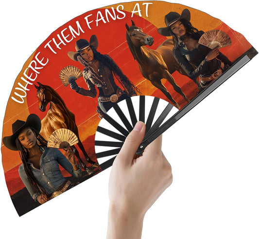 Where Them Fans at Folding Fans for Line Dancing, Boots On The Ground, Line Dance Popping Fan, Western Clack Fan for Dance, Party, Decoration, 13In