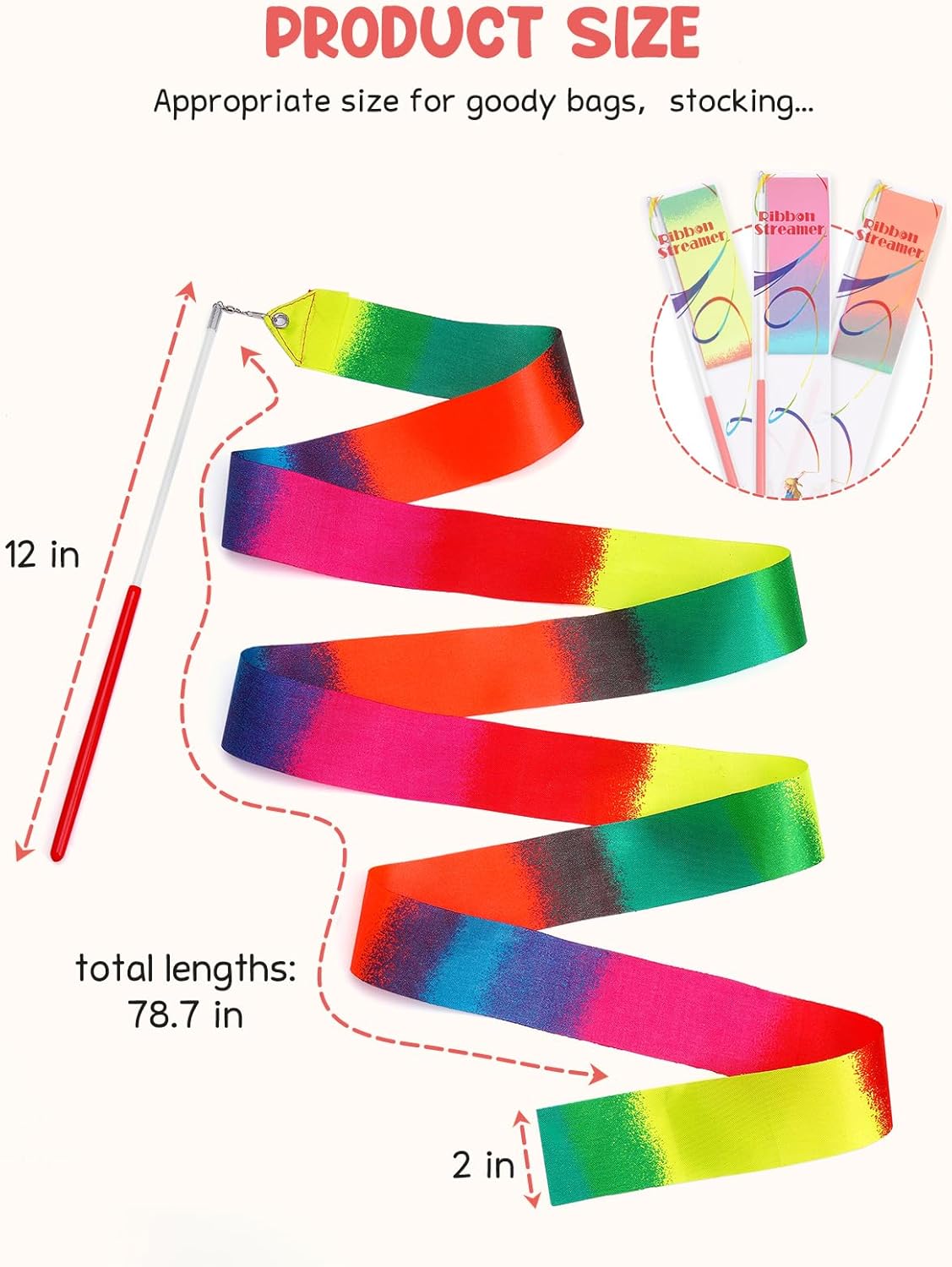 JoyCat 12 Pack Dance Ribbon Party Favors for Kids,Rainbow Birthday Decorations,Unicorn Princess Fairy Party Supplies,Girls Party Games,Gymnastics Goody Bag Stuffers