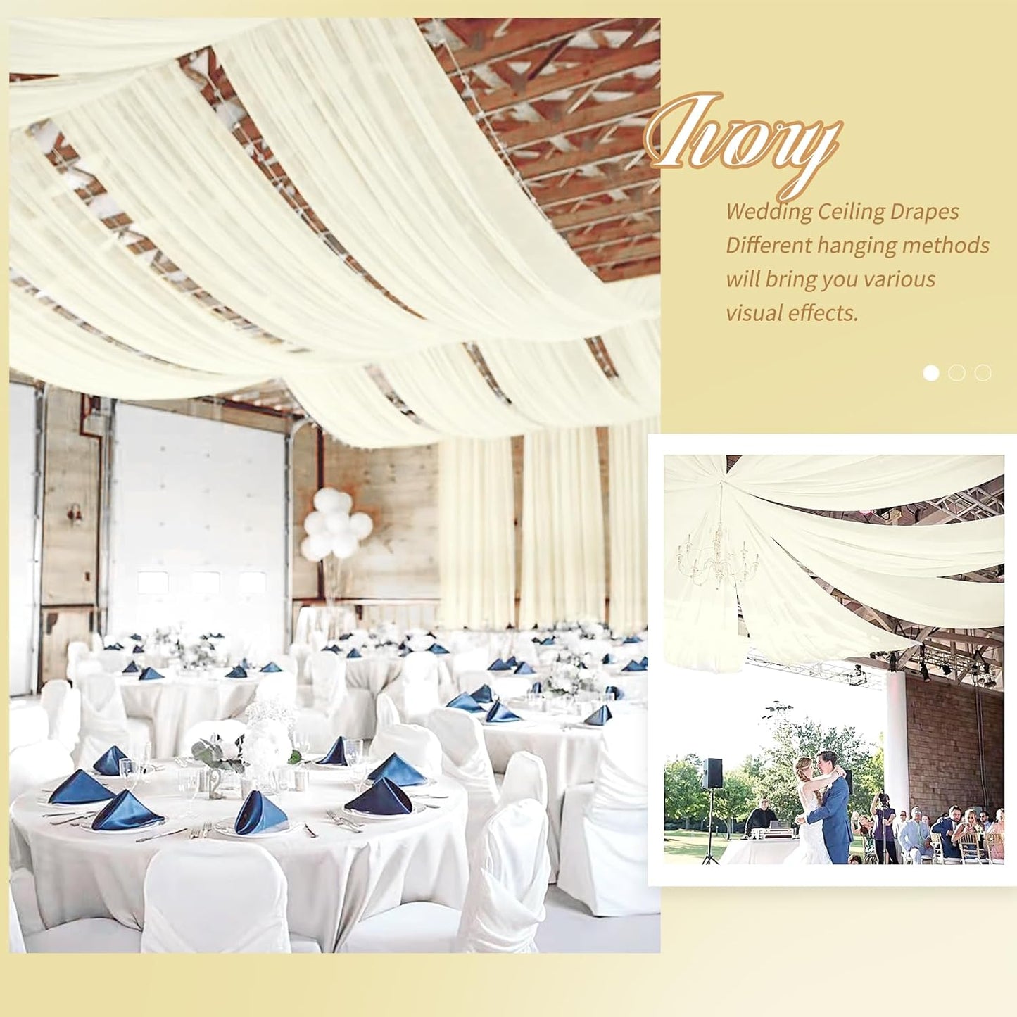 4 Panels Ivory Ceiling Drapes for Wedding 5ftx20ft Sheer Drapery Chiffon Fabric Arch Draping Curtains for Party Ceremony Birthday Baby Shower Reception Stage Ceiling Decorations