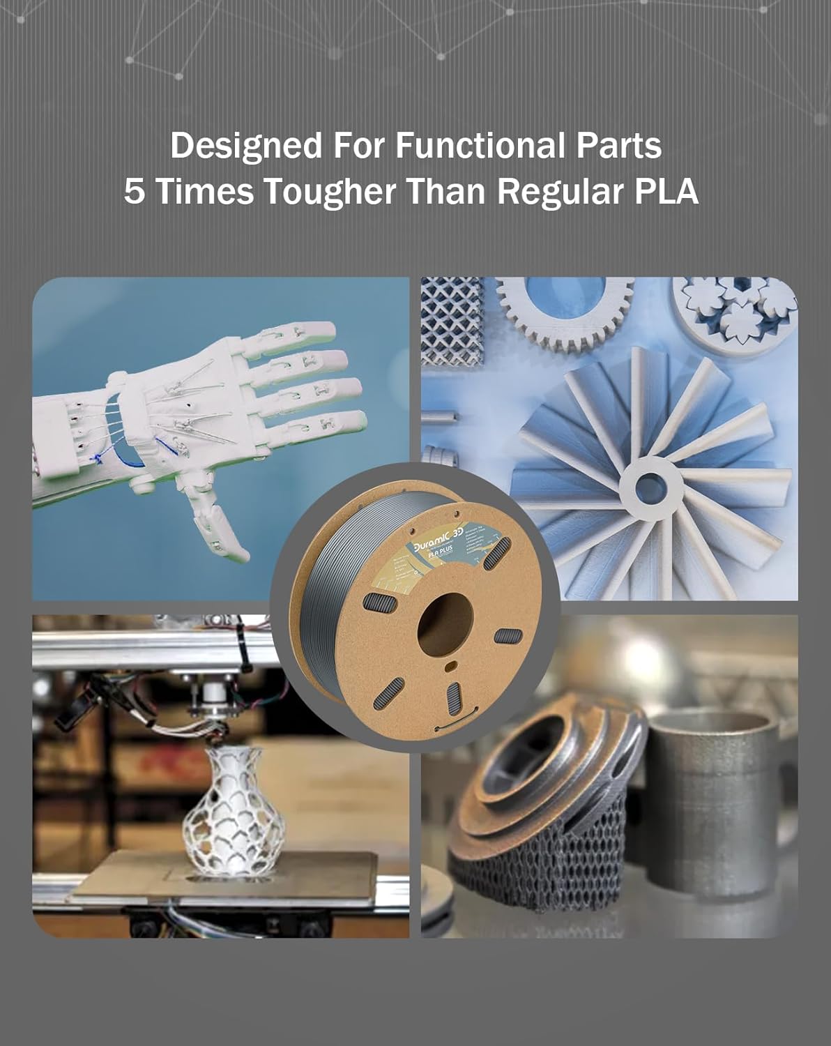 DURAMIC 3D PLA+ Filament 1.75mm 1Kg Silver, PLA Plus Filament 1Kg Spool(2.2lbs) Tougher and Stronger, Dimensional Accuracy Probability +/- 0.02mm