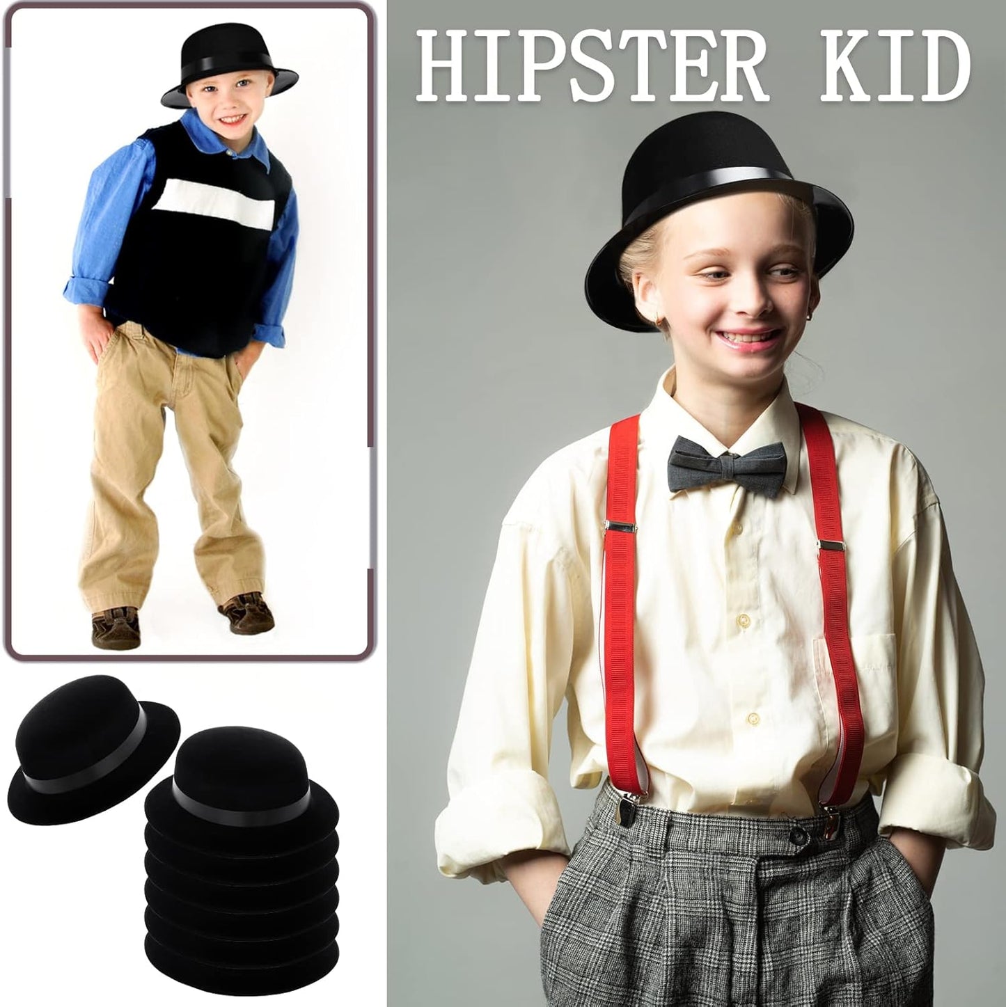 Jiuguva 12 Pieces Black Bowler Derby Hats Bulk 1920s Party Supplies, Plastic Bowler Cap, 1920s Party Dress Derby Cap for Adults Unisex Costume Party Hats for Halloween, Masquerades Party