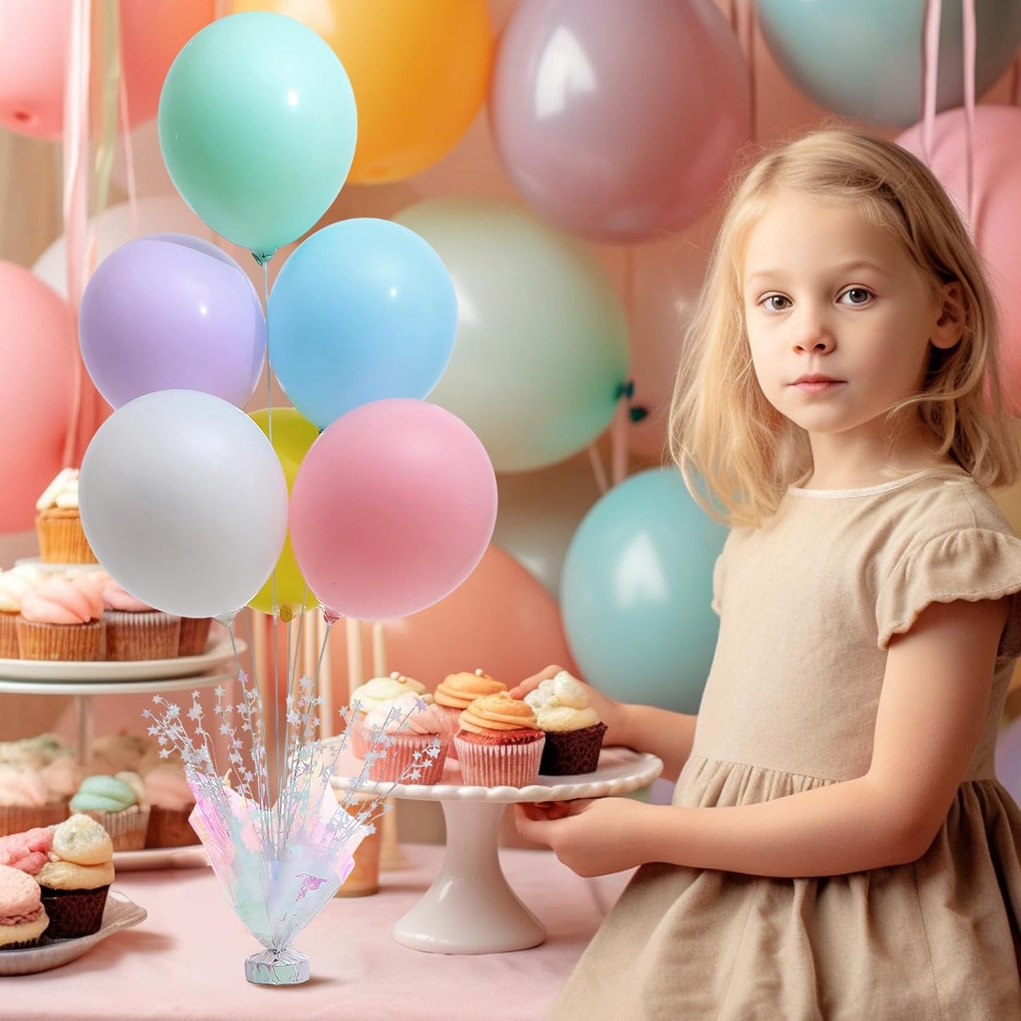 4 Set Pastel Balloon Centerpieces for Table, Balloon Stand Kit with Rainbow Balloons for Pastel Centerpiece Table Decoration Birthday Party Baby Shower Wedding Bridal Shower