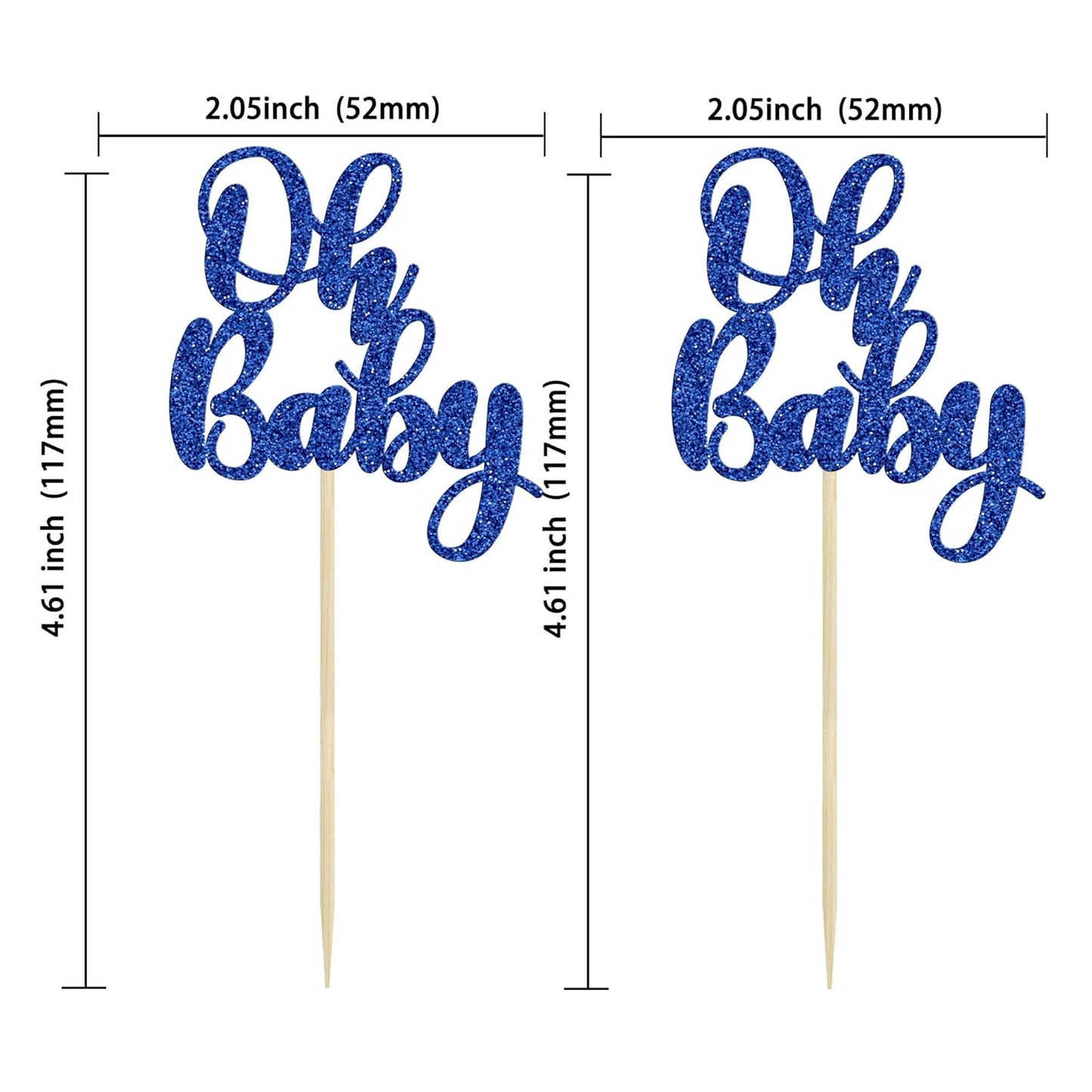 Gyufise 36Pcs Oh Baby Cupcake Toppers Glitter Baby Shower Oh Baby Cupcake Picks for Gender Reveal Baby Shower Kids Boys Girls Birthday Party Cake Decorations Supplies Dark Blue