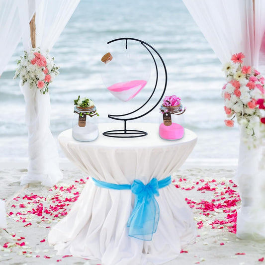 Mqiielle Wedding Unity Sand Ceremony Kit Include Moon Stand Love Bottle Cork 2 Ceremonial Vases with Flower Garlands Wedding Sand for Weddings Bridal Parties Valentine's Day