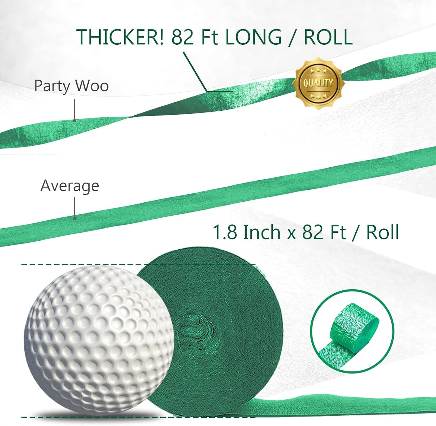 PartyWoo Crepe Paper Streamers 4 Rolls 328ft, Shades of Green for Party, Wedding, Birthday & Baby Shower Decorations (1.8 Inch x 82 Ft/Roll)