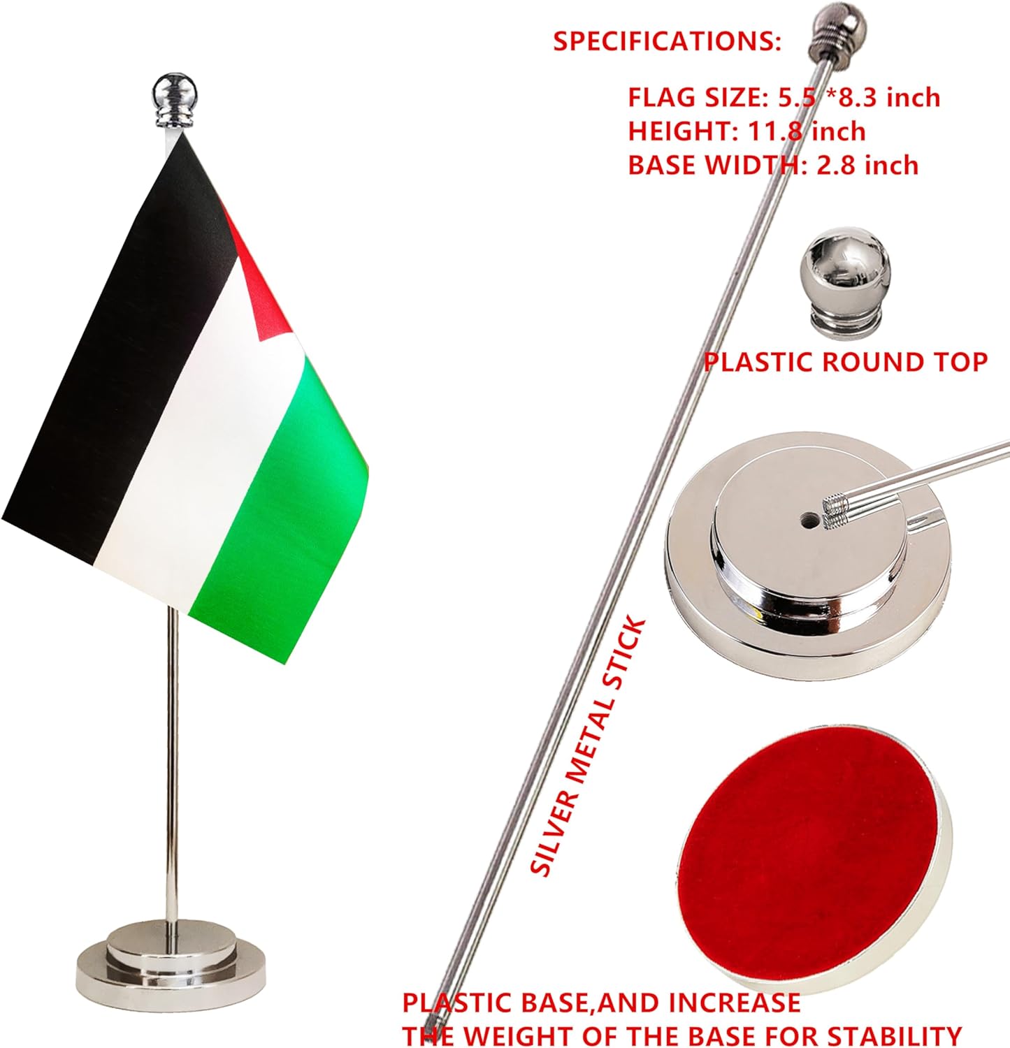 Palestine Palestinian Deluxe Desk Flag Set Small Mini Miniature Palestine Palestinian Table Desktop Flags,Festival Events Celebration,Office Decoration-2 Pack