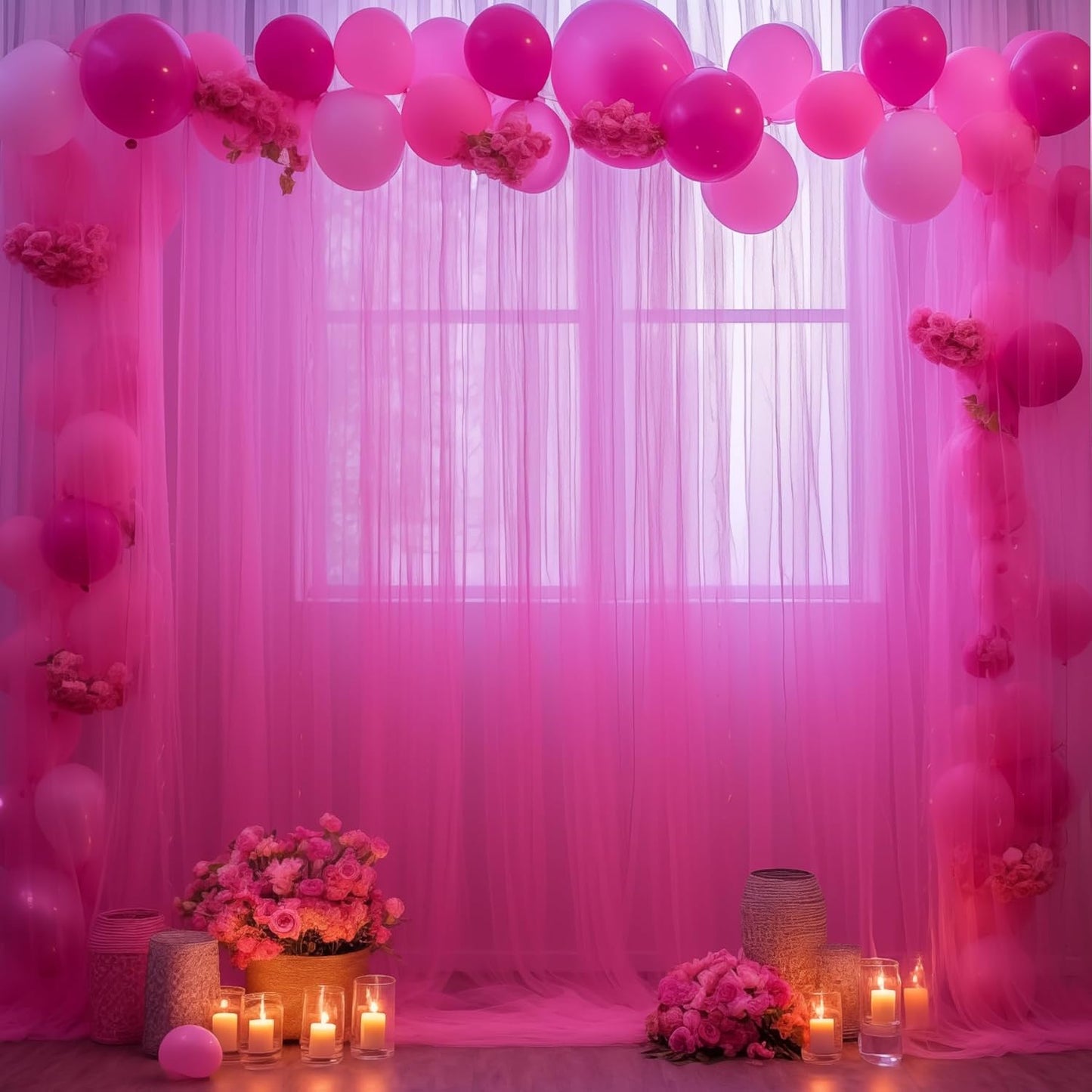 20x10 Hot Pink Tulle Backdrop Curtains for Parties, Sheer Backdrop Curtain Wedding Photo Background Drapes for Baby Shower Photography Birthday Party
