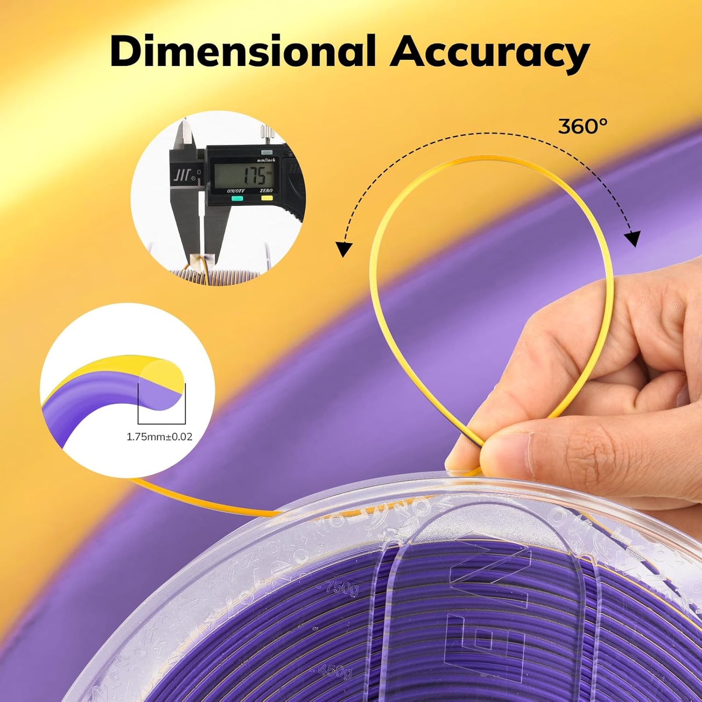 AMOLEN Silk PLA 3D Printer Filament, Dual Color Gold Purple PLA 1.75mm, Shiny Color Change Filament 3D Printing PLA Filament for Most FDM 3D Printer, 1kg Spool(2.2lbs)
