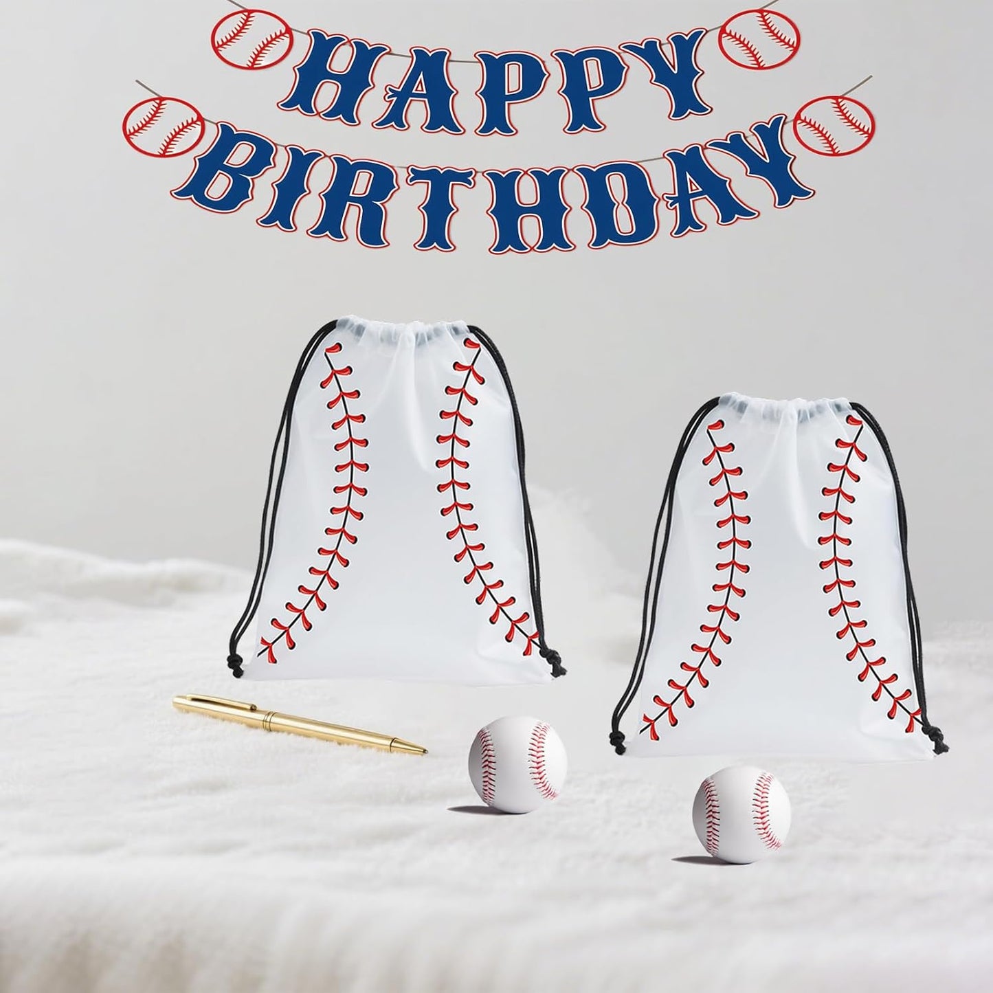 SAOTD 50 Pack Baseball Goodie Bags 7.87x9.84 inch (20x25 cm), Party Fvors Gift Treat Snack Bags, Baseball Drawstring Bag for Boys Girls Birthday Sports Theme Party Supplies