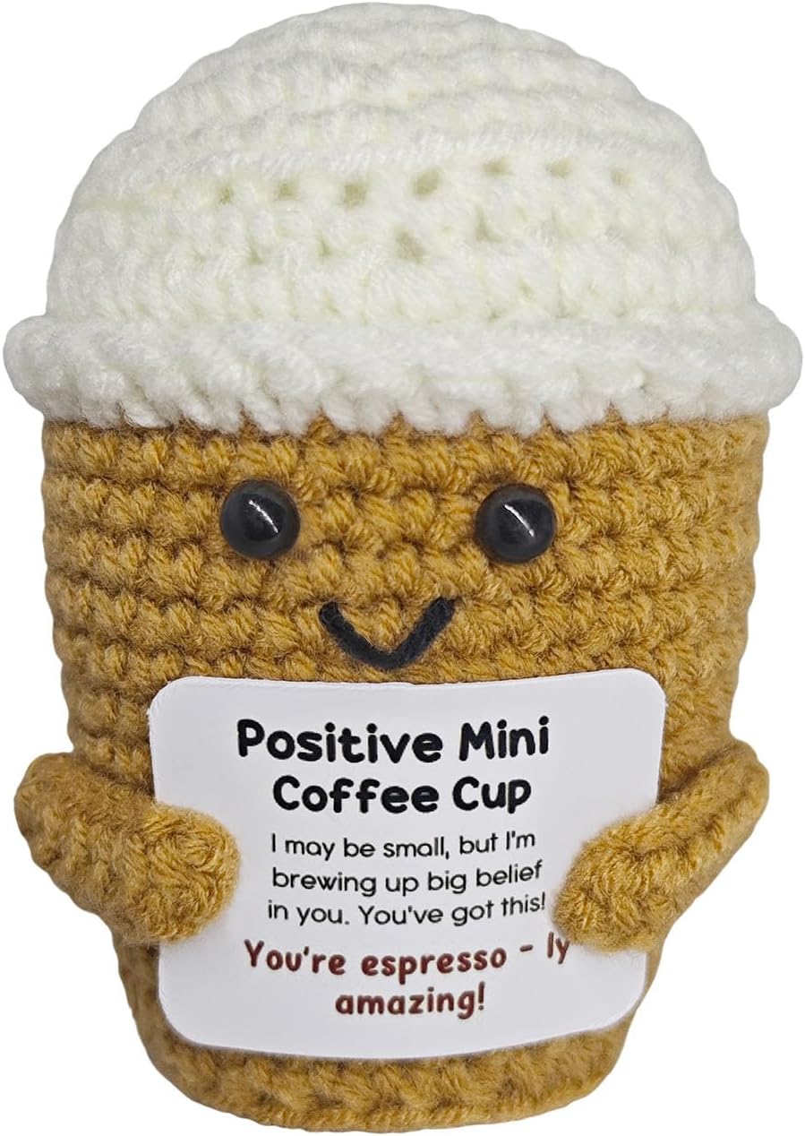 Coffee Lovers Birthday Gifts for Women Men,Positive Crochet Espresso Themed Brithday Presents,Inspirational Encouragement Gift,Office Desk Decor,Coffee Gift