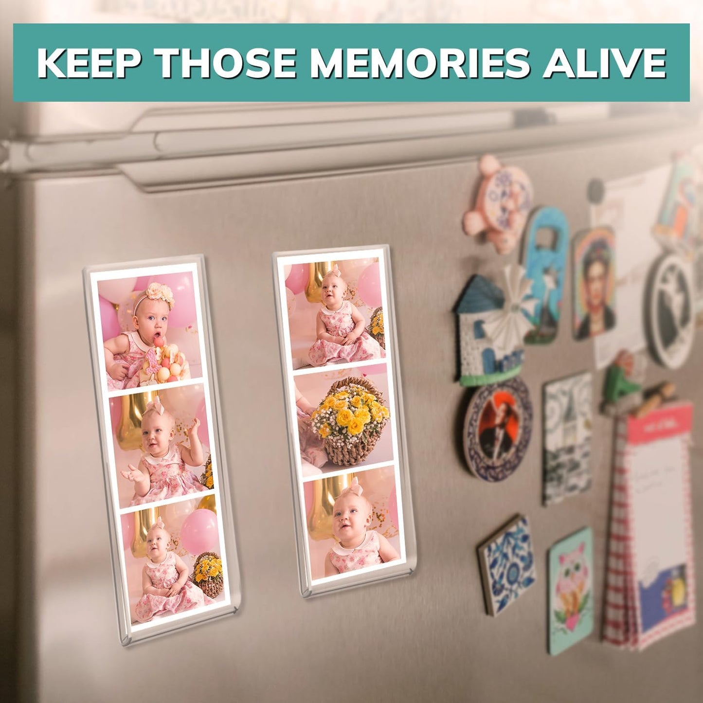 PBF Photo Booth Frames 2x6 Magnetic Picture Frames for Refrigerator | Clear Acrylic Frames for Photo Strips | Photo Holders for Fridge, Locker, Sign Holder (200-Pack)