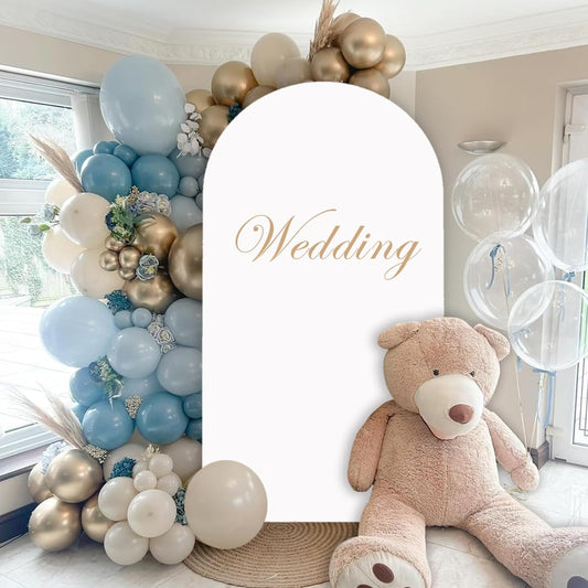 White Arch Cover for Mother`s Day Decor 6.6FT Spandex Arched Backdrop Cover Double Side Wedding Arches Covers Round Top Chiara Back Drop Cover for Baby Shower Banquet Balloon Party Celebration