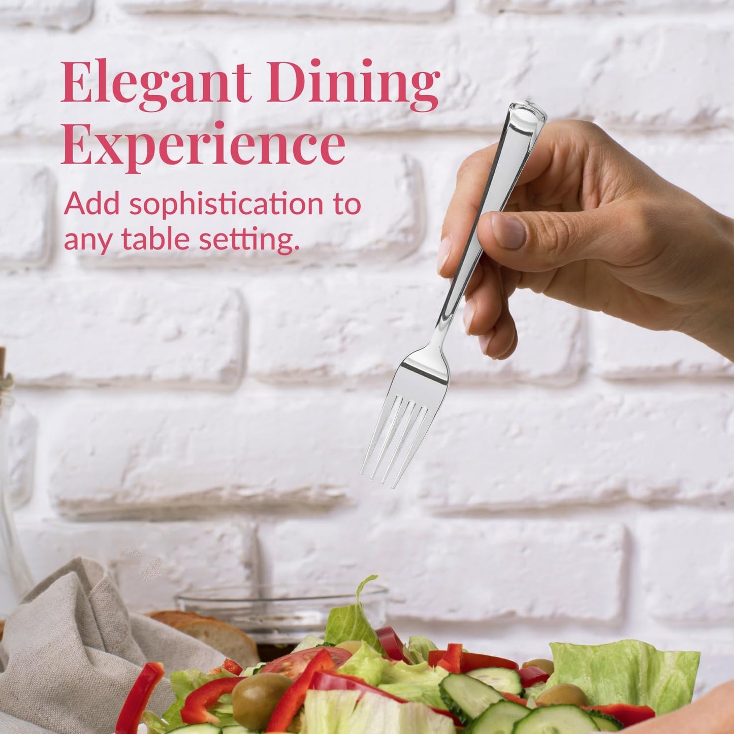 Prestee 100 Pack Silver Plastic Forks Heavy-Duty - Elegant Disposable Silverware Forks - Fancy Plastic Silver Cutlery Set - Heavyweight Utensils for Party, Holiday, and Events