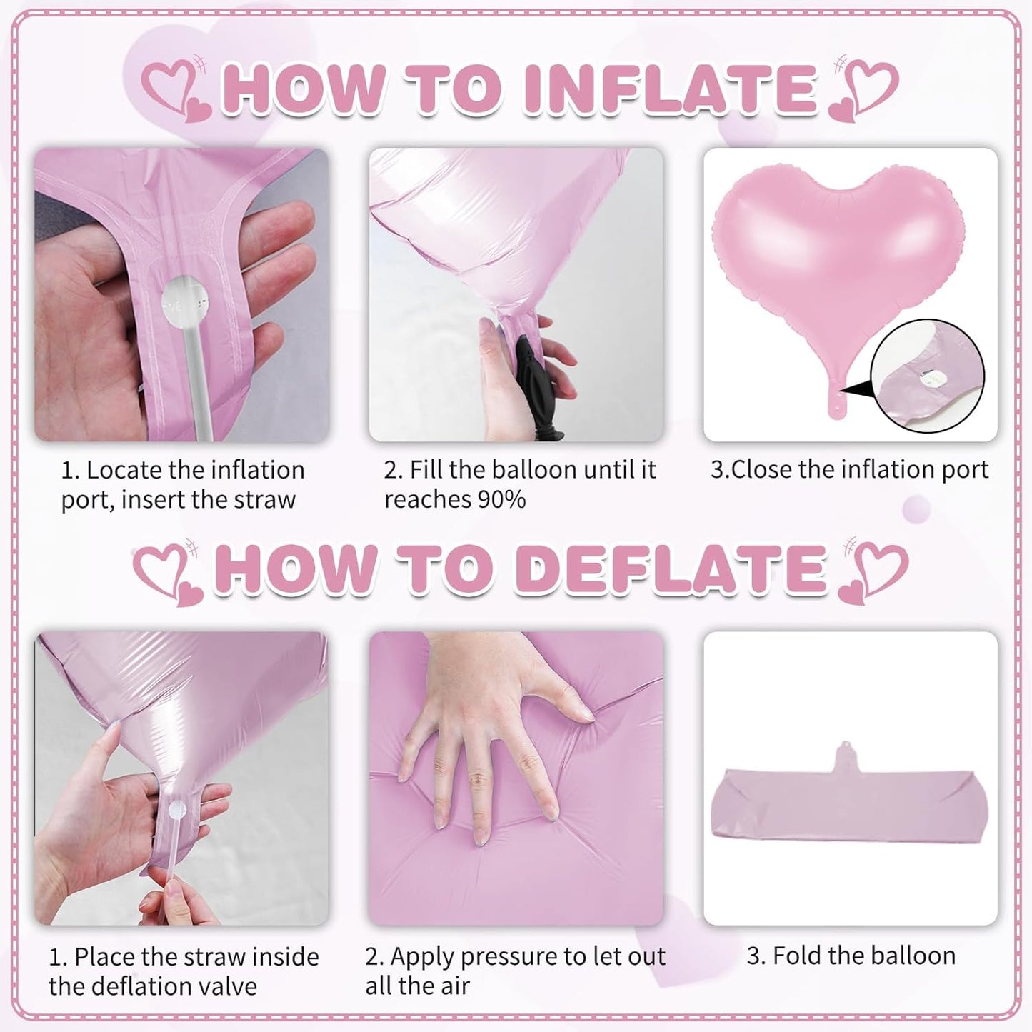 24 Inch Pink Purple White Heart Balloons, Pink Purple Heart Shaped Foil Balloons, Heart Balloon for Girls Women Valentines Day Bridal Shower Wedding Birthday Party Supplies