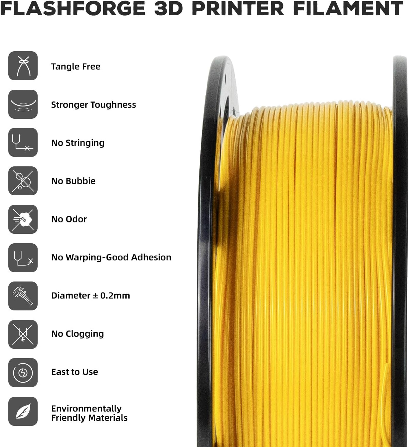FLASHFORGE PLA Filament 1.75mm, 3D Printer Filament 1kg (2.2lbs) Spool, Dimensional Accuracy +/- 0.02mm, 3D Printing Filament Easy to Use and Fits for Most FDM 3D Printers (Yellow)
