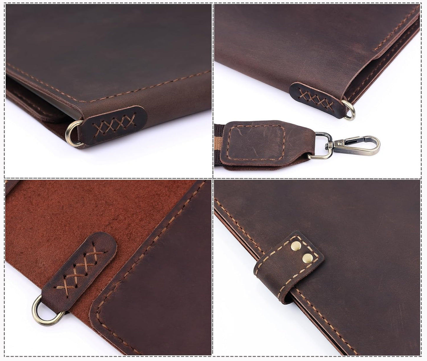 Robrasim Handmade Leather Sketchbook Cover, Artist Sketch Pad Holder for 11"X14" Top Spiral Bound Sketchbook, Drawing Book Pencil Case, Journal Portfolio with Shoulder Strap, Artist Gifts,Coffee