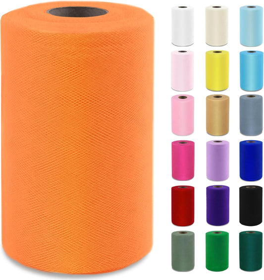 Orange Tulle Fabric Roll 6”by 100 Yards (300 ft) Soft Tulle Spool for DIY Crafting Favor Supplies, Tutus, Wedding, Party Decorations, Gift Wrapping