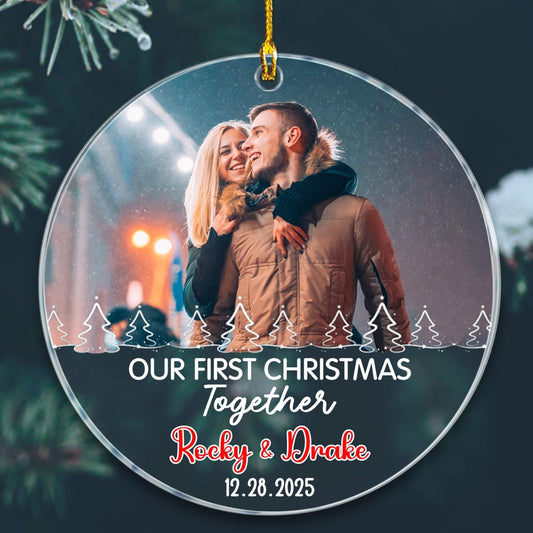 Personalized Our First Christmas Together Ornament 2025, Upload Photo Mr & Mrs Together Ornament Gift for Newlyweds/Couple Married, Customized Name & Date Wedding Anniversary Ornaments for Decor