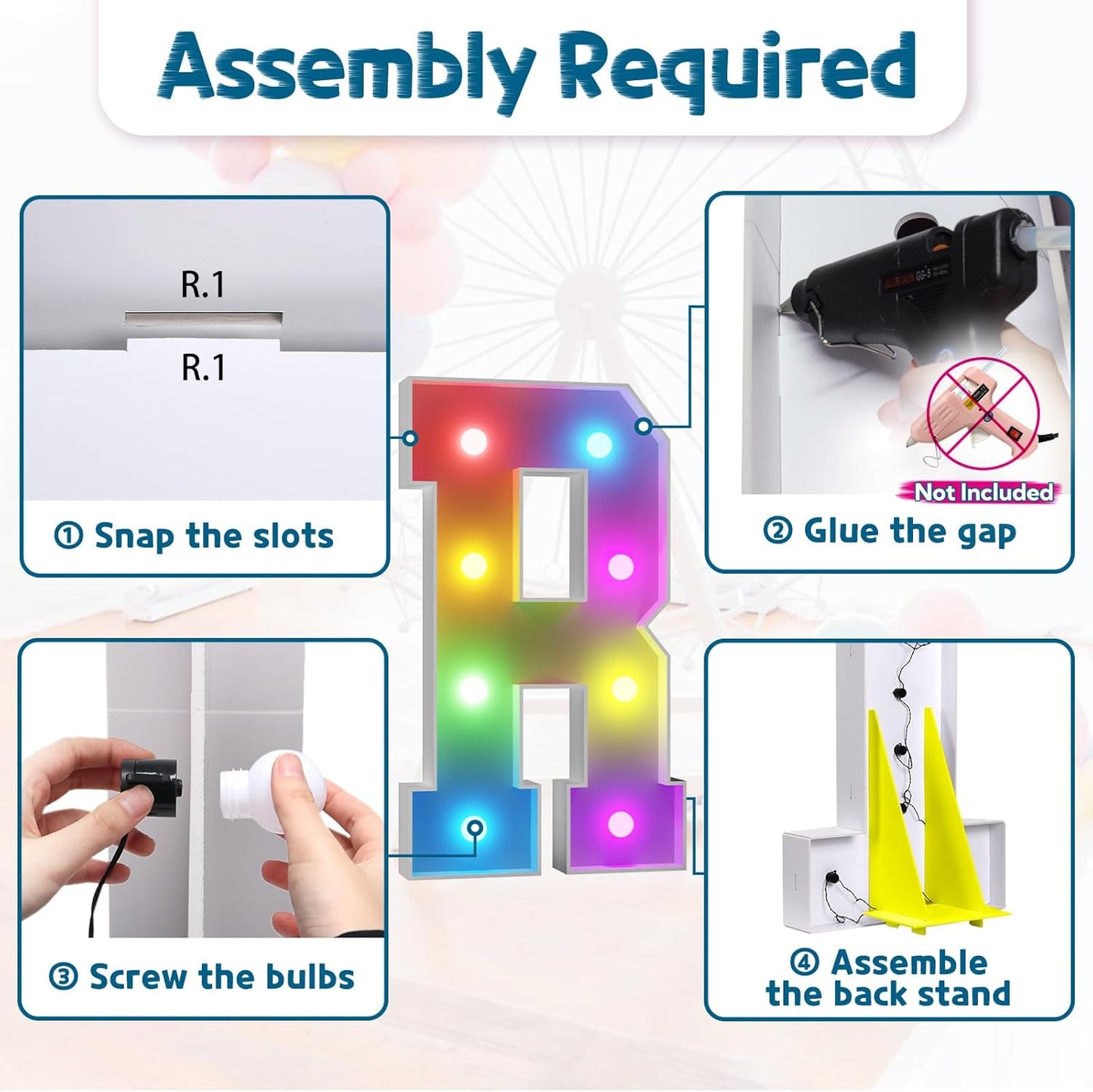 imprsv 3FT Colorful Marquee Light Up Letters R, 18 Colors Light Up Letters Alphabet Sign with Remote, Marry Me Light Up Letters, Large Letters for Birthday Engagement Anniversary Wedding Party Decor