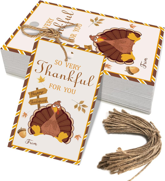 50pcs Thanksgiving Thank You Gift Tags, Turkey Theme Gift Tags for Friendsgiving Party Favor and Gift Wrapping Decoration(Turkey)