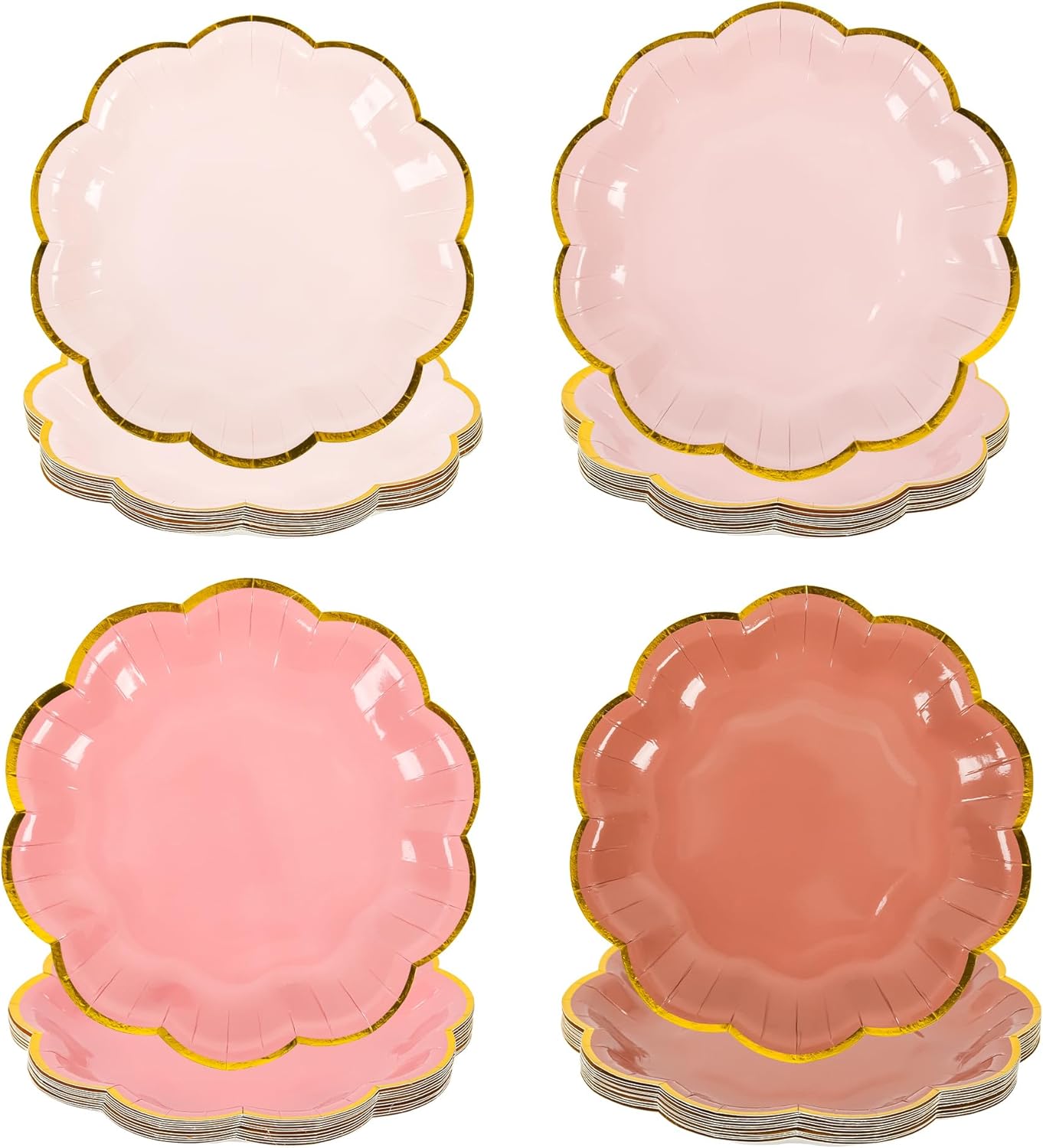 Dusty Pink Gradient Color Dessert Paper Plates, 7 inch Gold Foil Scalloped Edge, Disposable Cake Plates for Tea Party, Birthday, Baby Shower, Wedding Party Supplies (48, Dusty Pink)