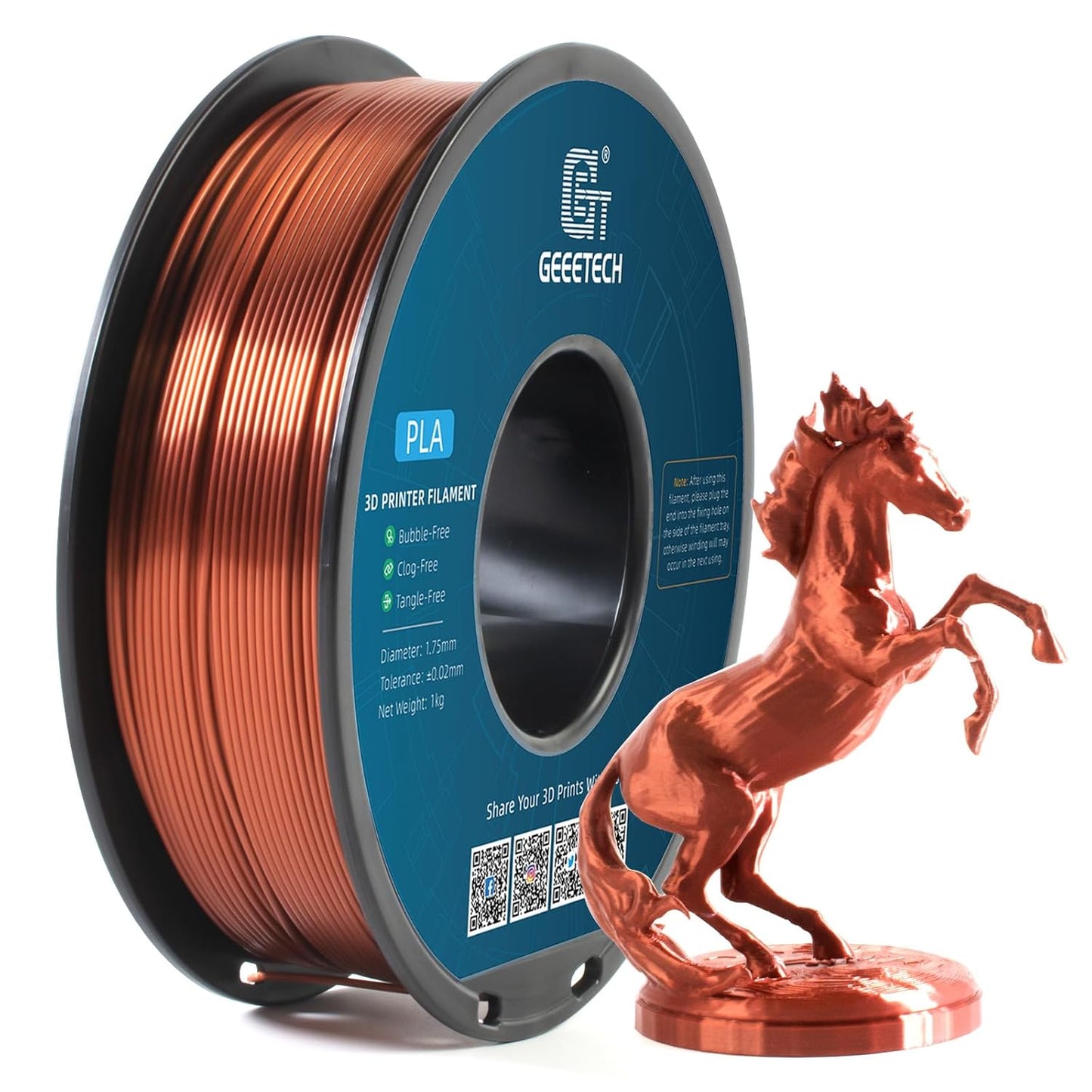 Geeetech Silk PLA Filament 1.75mm for 3D Printer, Metal-Like Shiny 3D Filament 1kg (2.2lbs) 1 Spool, Dimensional Accuracy +/- 0.02 mm, Metallic Copper Silk Filament