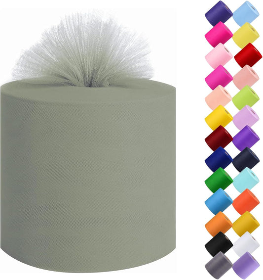 Tulle Fabric Roll, 6” by 200 Yards (600FT) Tulle Organza Fabric Spool for DIY Tutu Skirt Baby Shower Decor Wedding Backdrop Crafts Birthday Party Supplies (Sliver)