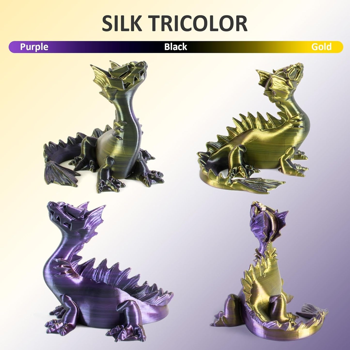 GIANTARM Silk PLA 3D Printer Filament, Tri-Color 3D Printing PLA Filament 1.75mm, Shiny Silk PLA, Dimensional Accuracy +/- 0.03 mm, 1kg/2.2lbs (Purple+Gold+Black)