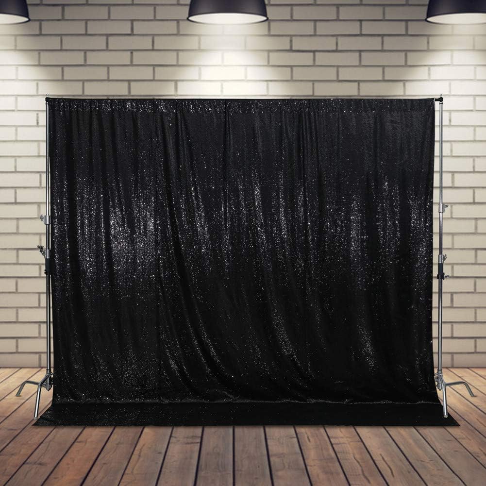 SquarePie Sequin Backdrop Curtain Not See Through Thick Glitter Background for Party 8FT x 10FT Black