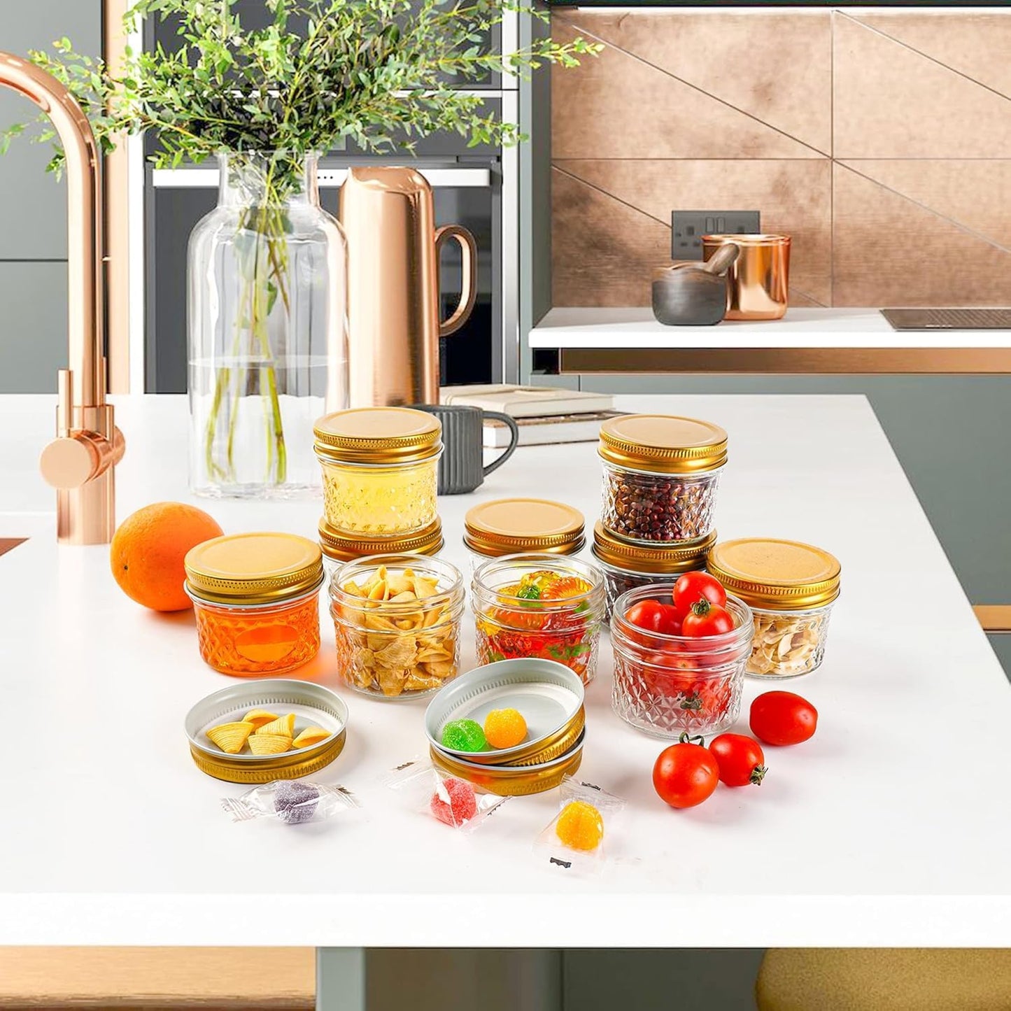 asika Mini Mason Jars, 4 oz Mason Jars With Lids,12 PACK Small Glass Jars Ideal for Food Storage, Jam, Spice,Candle,Honey,Wedding Favors