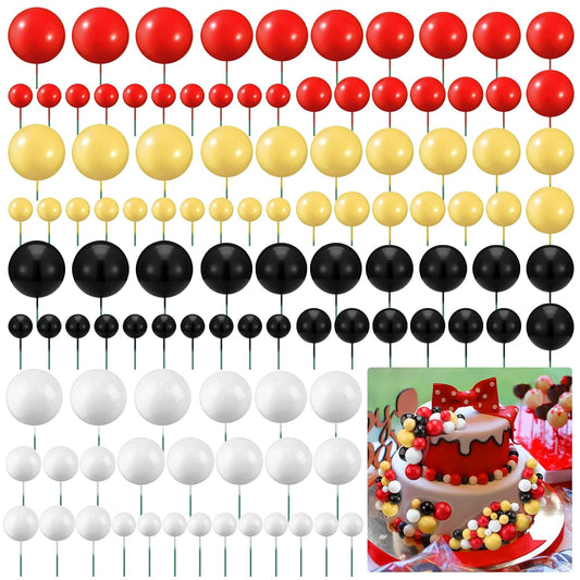 108 Pcs Balls Cake Topper DIY Cupcake Insert Foam Balloons for Cake Baking Wedding Anniversary Birthday Decoration(Classic Colors,Multi Sizes)