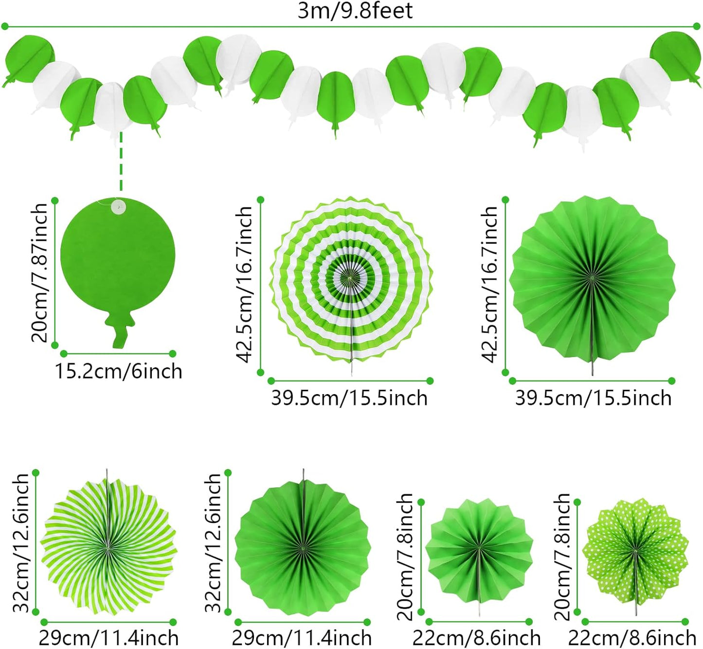 Green Party Decorations, Papar Fans Pompoms Fans Garlands for Birthday Wedding Graduation Summer Forest Carnival St.Patrick's Irish Party Decorations