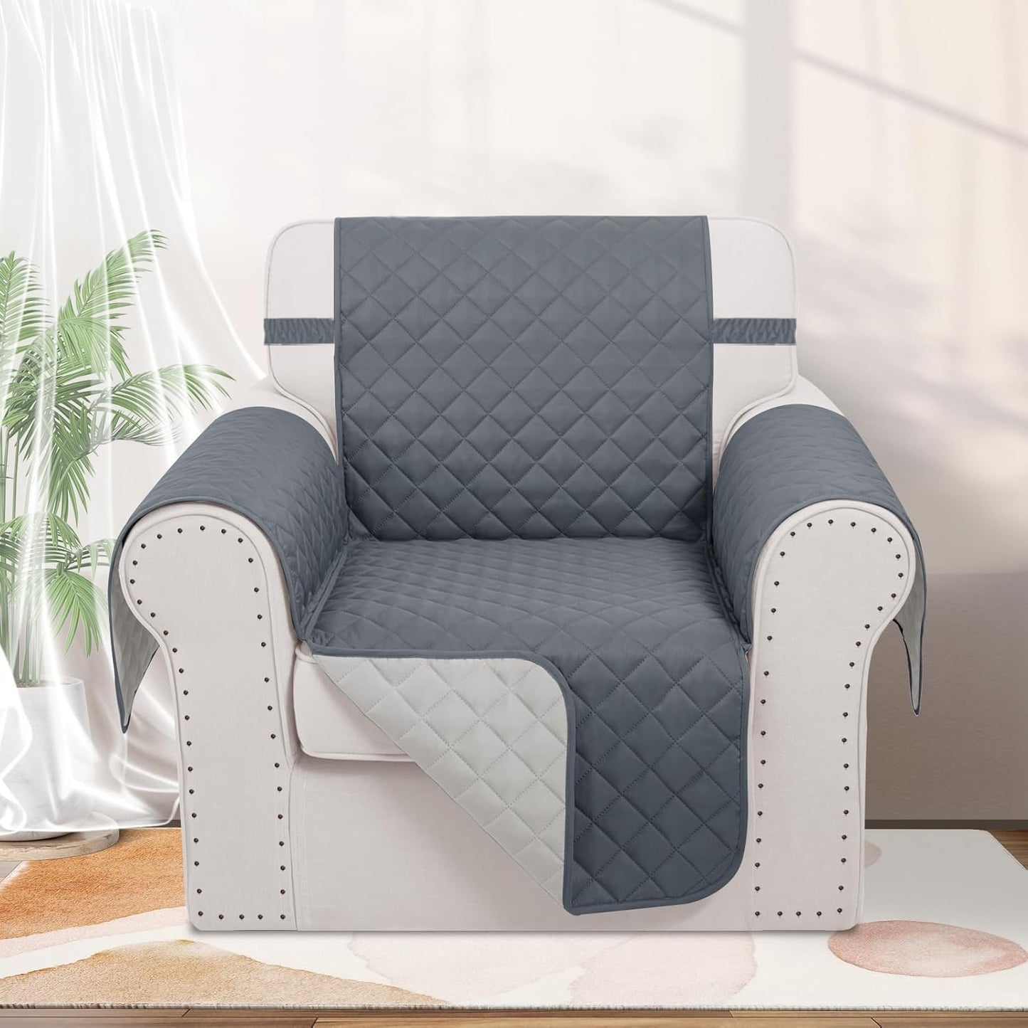 Recliner Chair Covers Reversible Sofa Cover Couch Cover for Pets Lazy Boy Furniture Protector(23''Chair,Dark Blue/Light Grey)