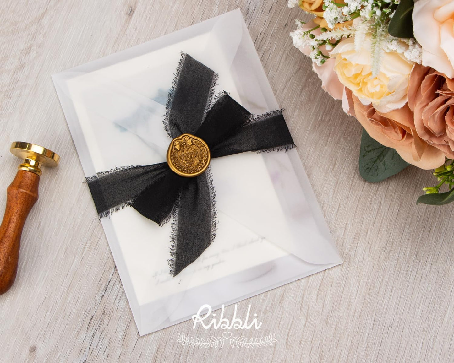 Ribbli Black Ribbon 1 Inch x 3 Rolls Total 24 Yards Handmade Fringe Chiffon Silk Ribbon for Wrapping Wedding Invitations Bridal Bouquets DIY Crafts Home Decor