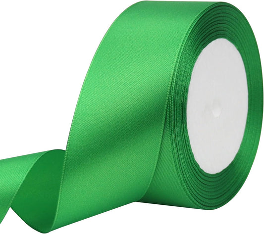Green Solid Satin Ribbon 1-1/2 Inch 25 Yards Solid Polyester Fabric Ribbon for Gift Wrapping Wedding Christmas Baby Shower Birthday Party Decoration Handmade Immortal Flower Craft