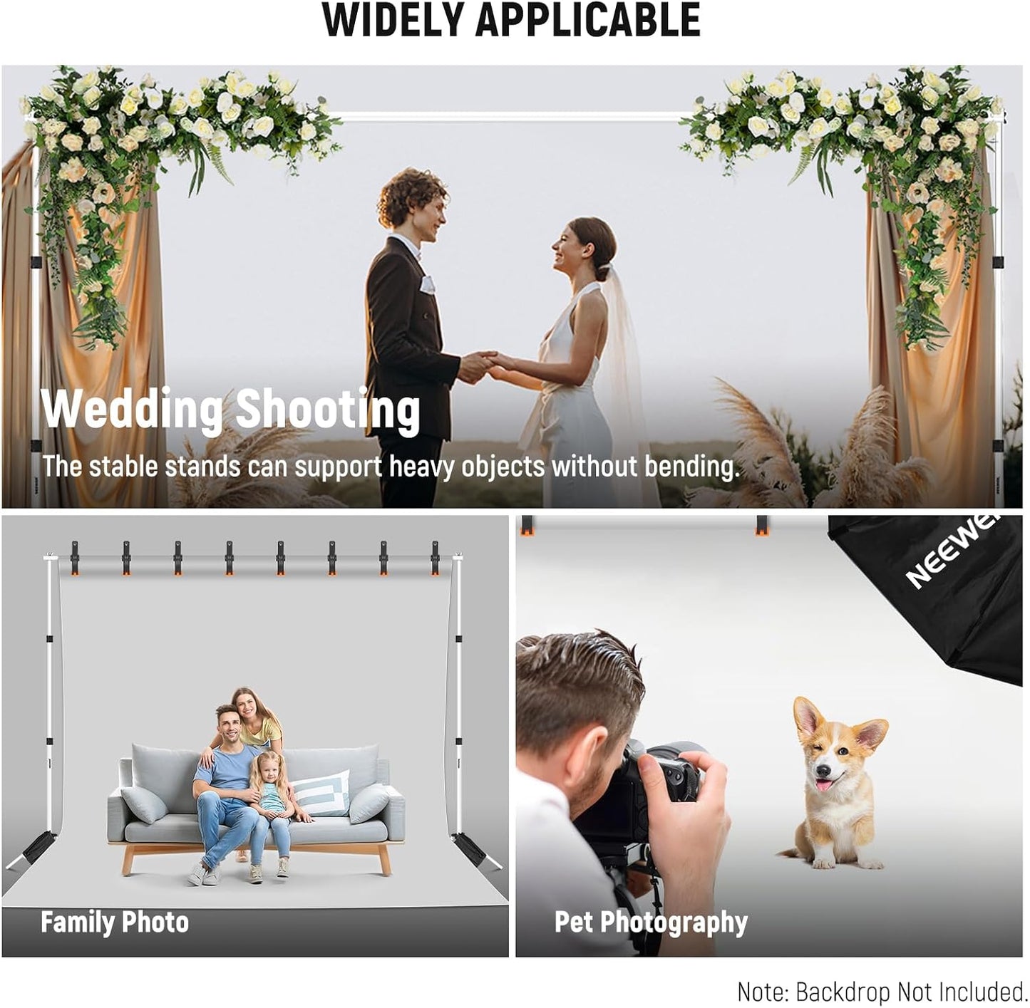 Neewer Photo Studio Backdrop Support System, 10ft/3m Wide 6.6ft/2m High Adjustable Background Stand with 4 Crossbars, 6 Backdrop Clamps, 2 Sandbags, and Bag for Portrait & Studio Photography-White