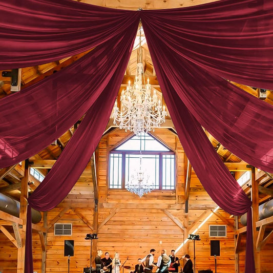 6 Panels Burgundy Ceiling Drapes for Wedding 5ftx10ft Chiffon Fabric Arch Draping Curtains Sheer Drapery for Party Ceremony Birthday Baby Shower Reception Stage Swag Ceiling Decorations