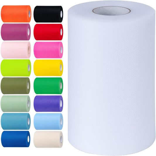 White Tulle Fabric Rolls 6 Inch by 100 Yards (300 feet) Tulle Roll Spool Fabric for DIY Tutu Skirt Baby Shower Birthday Party Wedding Decorations Christmas Craft Supplies (White)