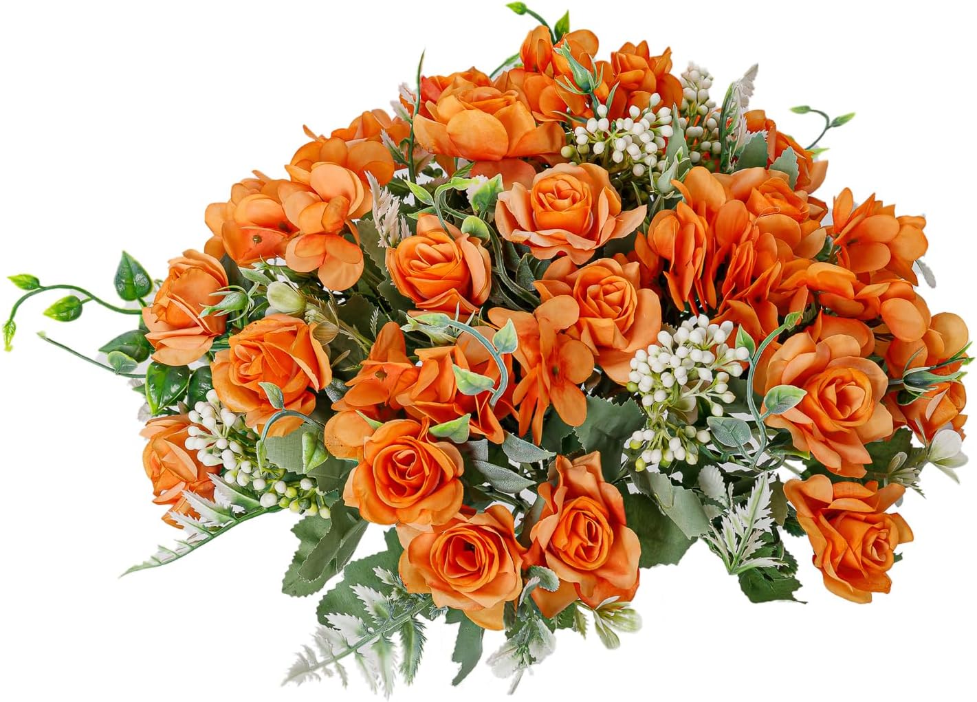 Artificial Flower 5 Branches Artificial Silk Fake Flowers Bouquet Small Roses for Wedding Home Office Tables Decor 4 Packs(Orange)